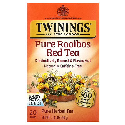 Twinings  Pure Herbal Tea  Pure Rooibos Red Tea  Caffeine Free  20 Tea Bags  1.41 oz (40 g)