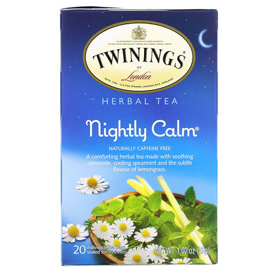 Twinings Nightly Calm, травяной чай без кофеина, 20 чайных пакетиков, 29 г (1,02 унции)