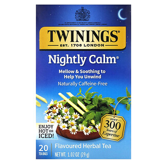 Twinings, Chá de Ervas com Sabor, Nightly Calm, Sem Cafeína, 20 Saquinhos de Chá, 29 g (1,02 oz)