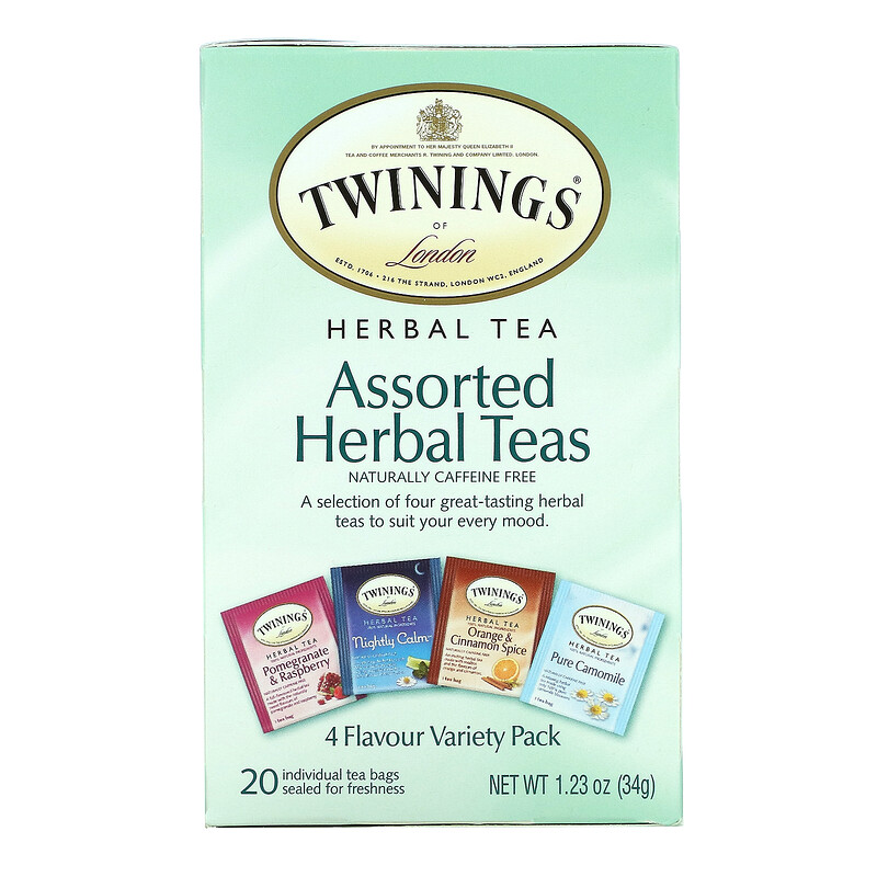 Twinings, Assorted Herbal Teas, Variety Pack, Caffeine Free, 20 Tea ...