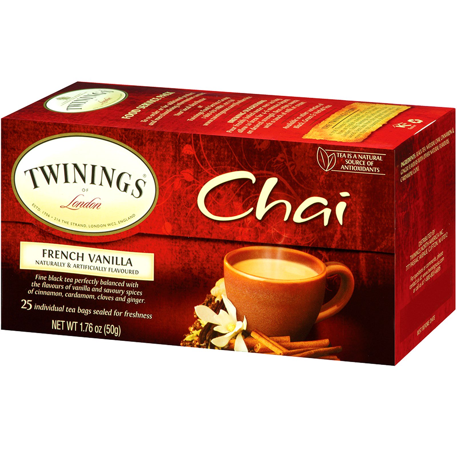 Twinings, Chai, French Vanilla, 25 Tea Bags, 1.76 oz (50 g) - iHerb