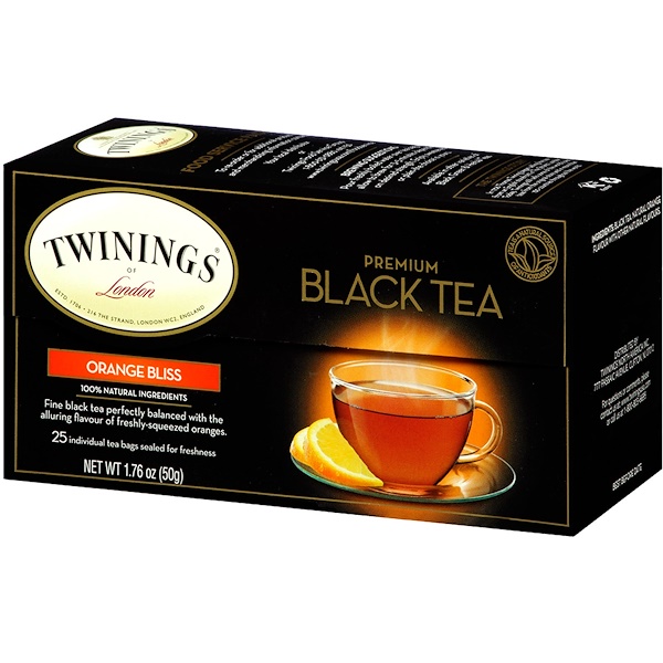 Twinings, Premium Black Tea, Orange Bliss, 25 Tea Bags, 1.76 oz (50 g