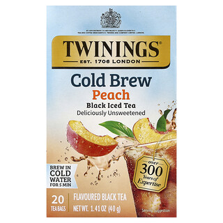 Twinings, Chá Gelado em Infusão a Frio, Chá Preto, Pêssego, Sem Açúcar, 20 Saquinhos de Chá, 40 g (1,41 oz)