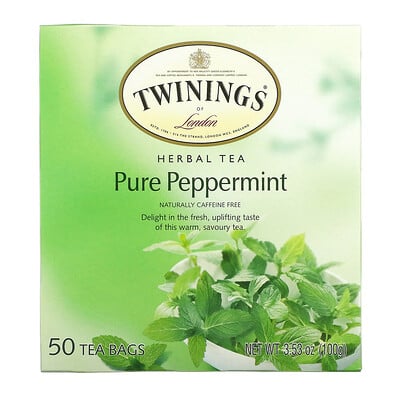 Twinings Травяной чай, чистая перечная мята, без кофеина, 50 чайных пакетиков, 100 г (3,53 унции)