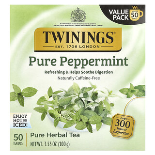 Twinings, Chá de Ervas Puras, Hortelã-Pimenta Pura, Sem Cafeína, 50 Saquinhos de Chá, 100 g (3,53 oz)