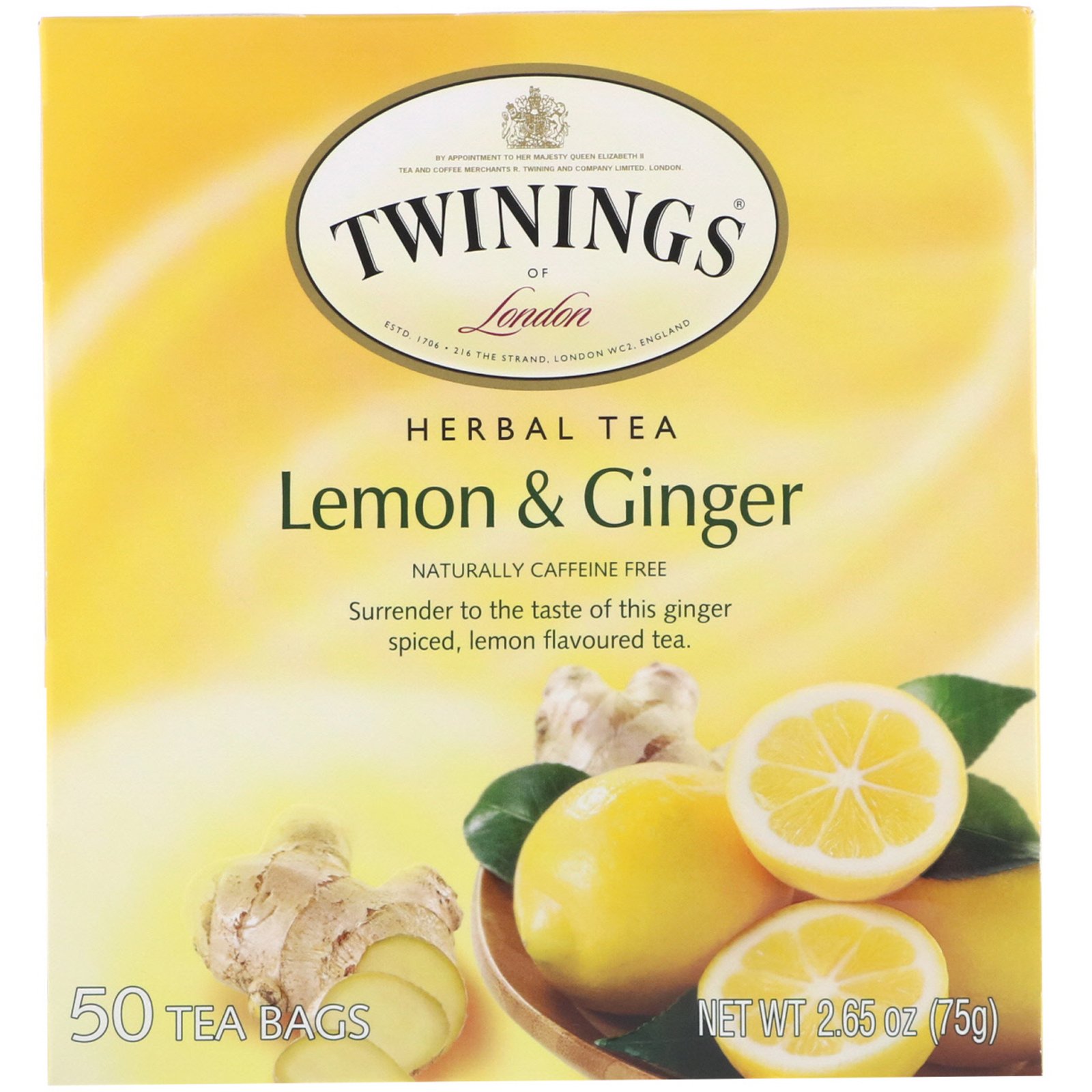 Twinings Herbal Tea Lemon And Ginger Caffeine Free 50 Tea Bags 265 Oz 75 G Iherb 7620