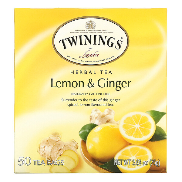 Twinings, Teh Herbal, Lemon & Jahe, Bebas Kafein, 50 Kantong Teh Celup, 75 g (2,65 ons)