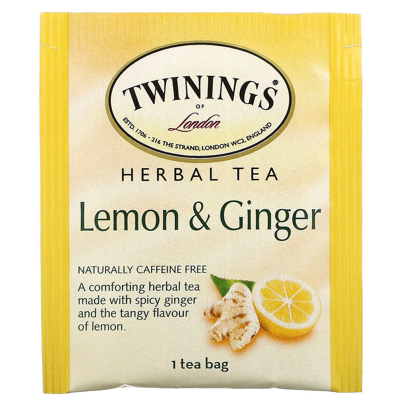 Twinings, Herbal Tea, Lemon & Ginger, Caffeine Free, 50 Tea Bags, 2.65