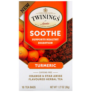 Твайнингс, Soothe Herbal Tea, Turmeric, Orange and Star Anise, Caffeine Free, 18 Tea Bags, 1.27 oz (36 g) отзывы покупателей