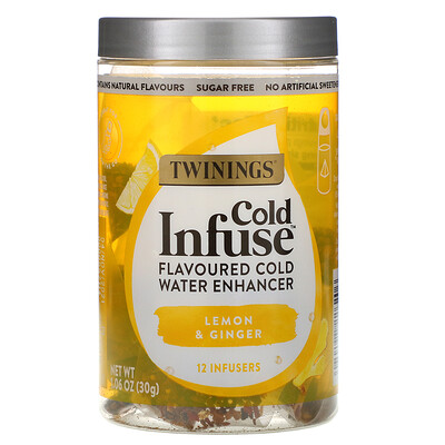 Twinings Cold Infuse, Flavoured Cold Water Enhancer, Lemon & Ginger, 12 Infusers, 1.06 oz (30 g)