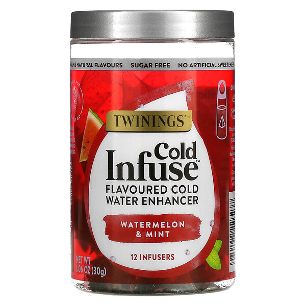Twinings, Cold Infuse, Flavoured Cold Water Enhancer, Watermelon & Mint, 12 Infusers, 1.06 oz (30 g)