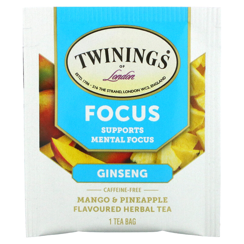 Twinings, Focus Herbal Tea, Ginseng, Mango & Pineapple, Caffeine Free