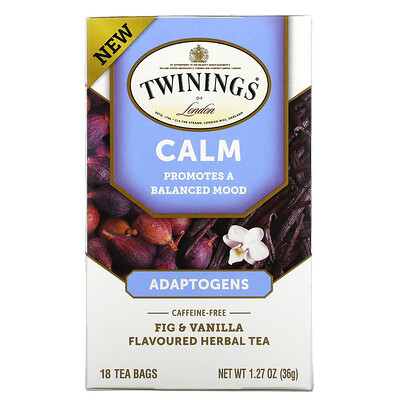 Twinings Calm, Adaptogens, Fig & Vanilla Flavored Herbal Tea, Caffeine Free, 18 Tea Bags, 1.27 oz (36 g)