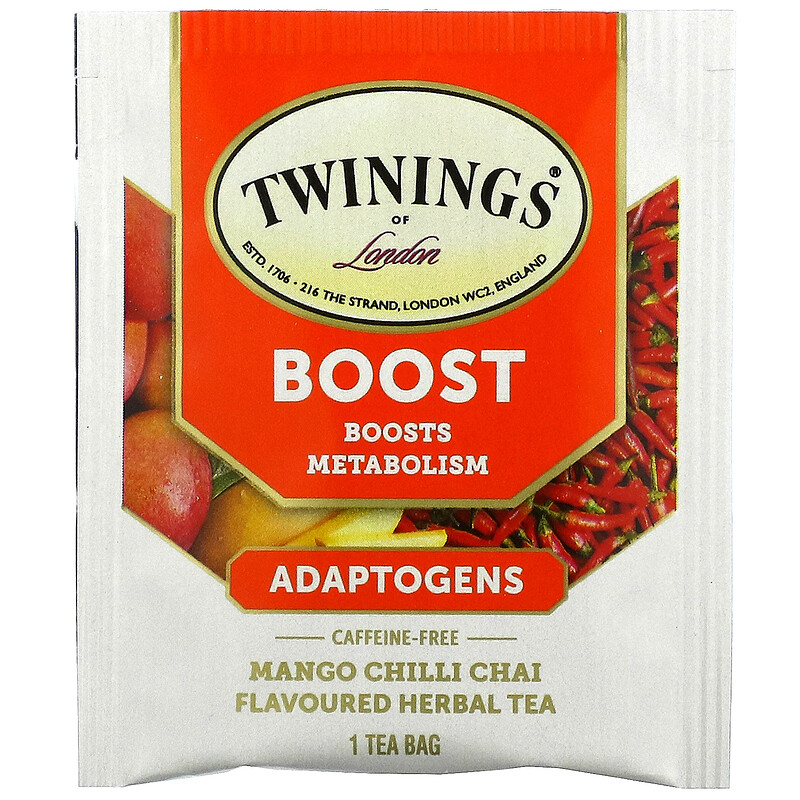 Twinings, Boost, Adaptogens, Mango Chili Chai Flavored Herbal Tea