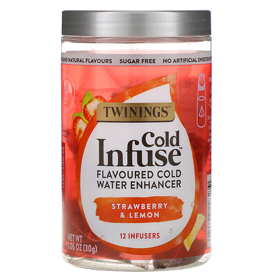 Twinings Cold Infuse, Flavoured Cold Water Enhancer, Strawberry & Lemon, 12 Infusers, 1.06 oz (30 g)