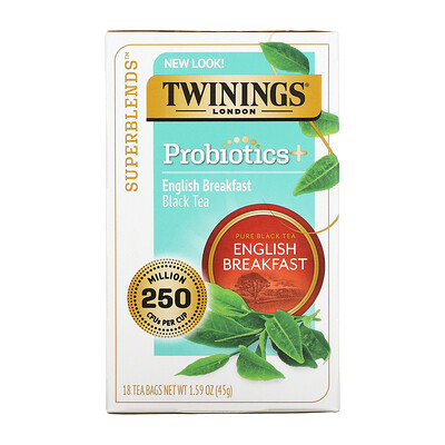Купить Twinings Probiotics Black Tea, English Breakfast, 18 чайных пакетиков, 45 г (1, 59 унции)