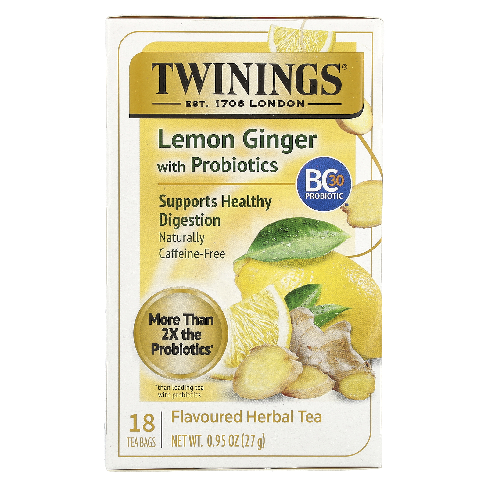 ハーブティー、プロバイオティクス配合レモンジンジャー、カフェイン