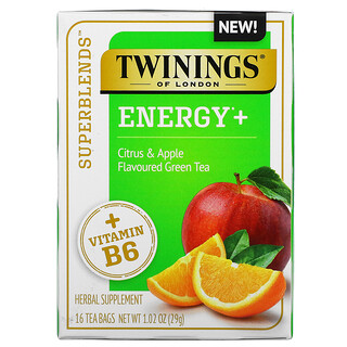 Twinings, Superblends, Energy with Vitamin B6, Citrus & Apple Green Tea,  16 Tea Bags 1.02 oz (29 g)