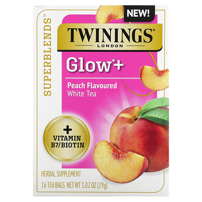 Купить Twinings Superblends, Glow +, белый чай, персик, 16 чайных пакетиков, 29 г (1, 02 унции)