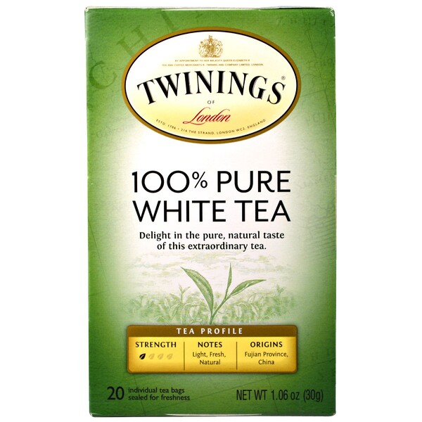 Twinings‏, 100% Pure White Tea, 20 Tea Bags, 1.06 oz (30 g) Each