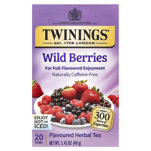 Twinings Flavored Herbal Tea, Wild Berries, Caffeine Free, 20 Tea Bags, 1.41 oz (40 g)