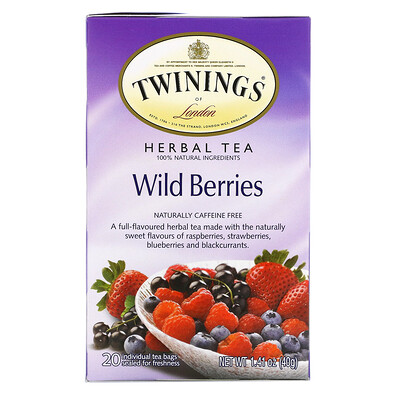 Купить Twinings травяной чай, дикие ягоды, без кофеина, 20 чайных пакетиков, 40 г (1, 41 унции)