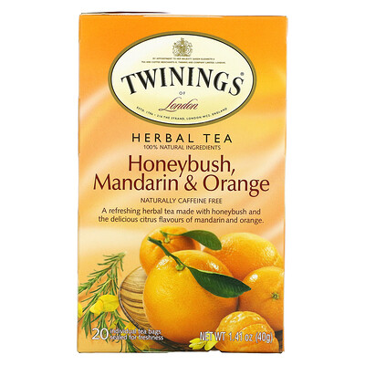 Twinings травяной чай, ханибуш, мандарин и апельсин, без кофеина, 20 чайных пакетиков в индивидуальной упаковке, 40 г (1,41 унции)