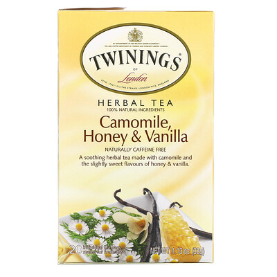 Купить Twinings травяной чай, ромашка, мед и ваниль, без кофеина, 20 чайных пакетиков в индивидуальной упаковке, 32 г (1, 13 унции)