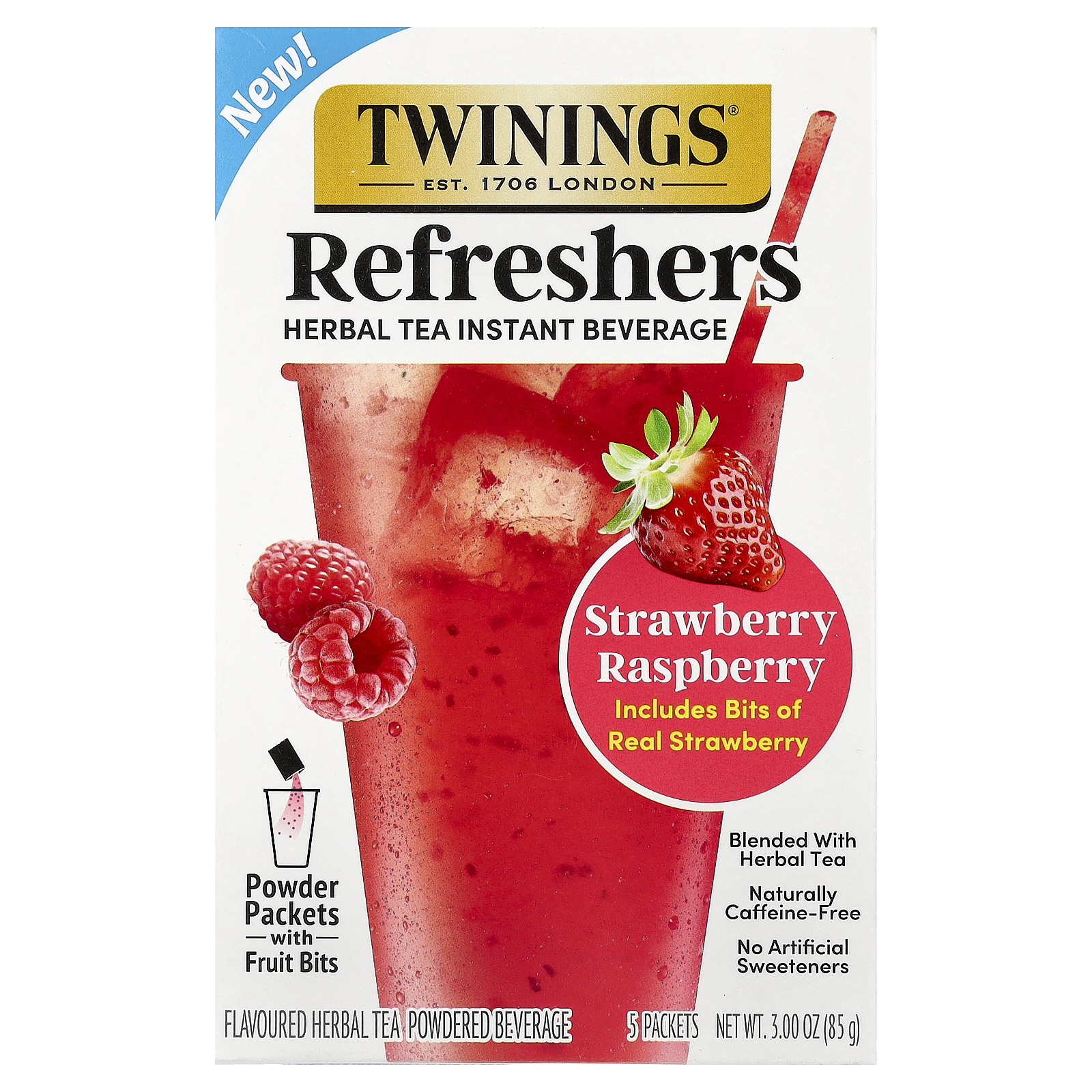 Refreshers, Herbal Tea Instant Beverage, Strawberry Raspberry, Caffeine Free, 5