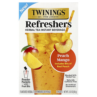 Twinings, 清涼飲品，草本茶速溶飲品，蜜桃芒果味，無咖啡萃取，5 包，0.56 盎司（16 克）