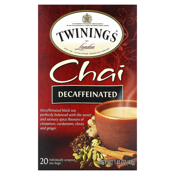 Twinings‏, Chai, Decaffeinated, 20 Individually Wrapped Tea Bags, 1.41 oz (40 g)