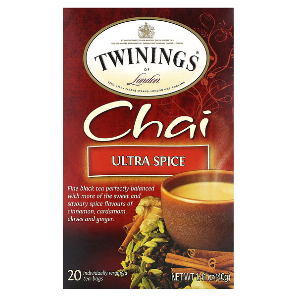 Twinings‏, Chai, Ultra Spice, 20 Tea Bags 1.41 oz (40 g)