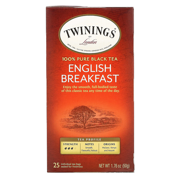 Twinings‏, תה שחור, English Breakfast, ‏25 שקיקים, 50 גרם (1.76 אונקיות)