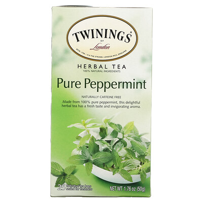 Twinings травяной чай, чистая перечная мята, без кофеина, 25 чайных пакетиков, 50 г (1,76 унции)