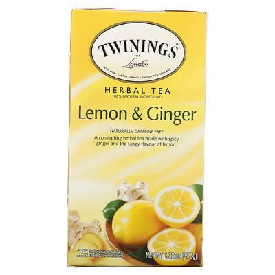 Купить Twinings Травяной чай, без кофеина, лимон и имбирь, 20 пакетиков, 1, 32 унции (37, 5 г)