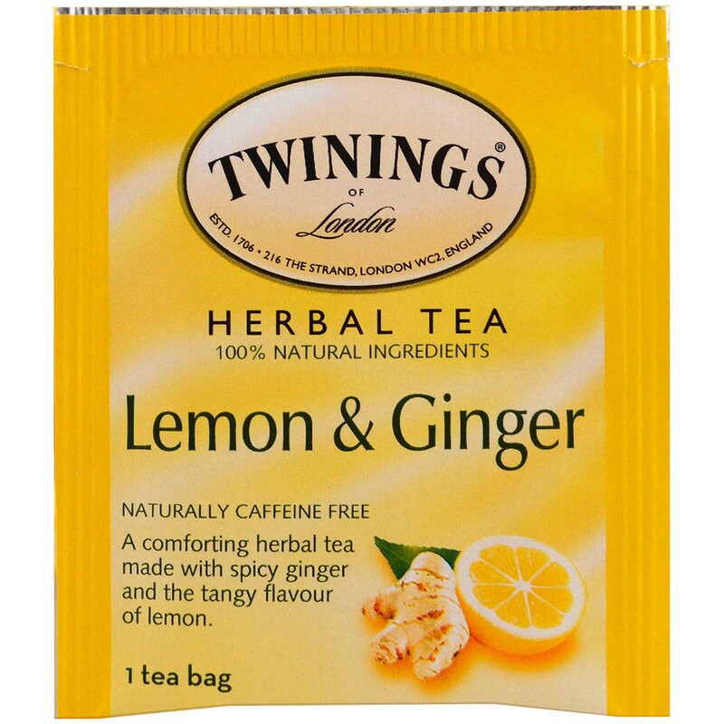 Twinings, Herbal Tea, Lemon & Ginger, Caffeine Free, 25 Tea Bags, 1.32