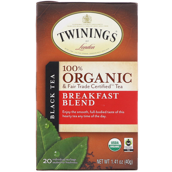 Twinings, 100%オーガニック・ブラックティー、ブレックファーストブレンド、ティーバッグ20個、1.41 オンス(40 g)