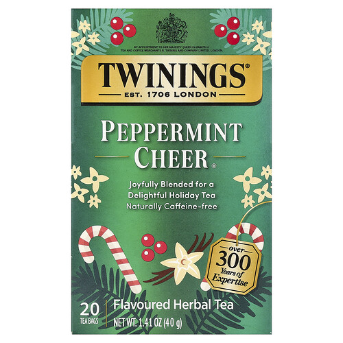 Twinings Flavored Herbal Tea, Peppermint Cheer, Caffeine Free, 20 Tea Bags, 1.41 oz (40 g)