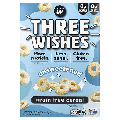 Three Wishes Grain Free Cereal, Unsweetened, 8.6 oz (245 g)