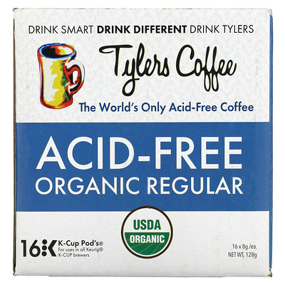Tylers Coffees Органический кофе, обычный, без кислоты, 16 капсул (8 г) каждая