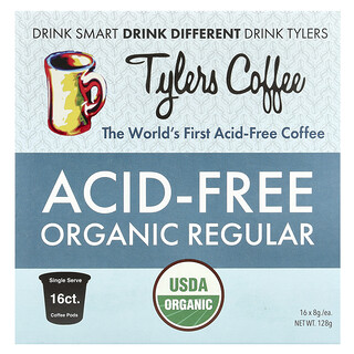 Tylers Coffees, Caffè biologico, normale, senza acidi, 16 cialde K-Cup, (8 g) ciascuna