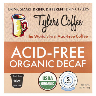 Tylers Coffees, 산 무함유 유기농 디카페인, 1회 제공량 커피 포드 16개, 각 8g