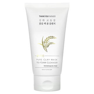 Thank You Farmer, Masque à l'argile pure et nettoyant moussant, Riz, 150 ml