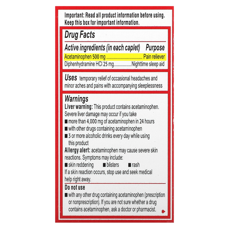 Tylenol, Extra Strength PM Acetaminophen, Pain Reliever, Nighttime