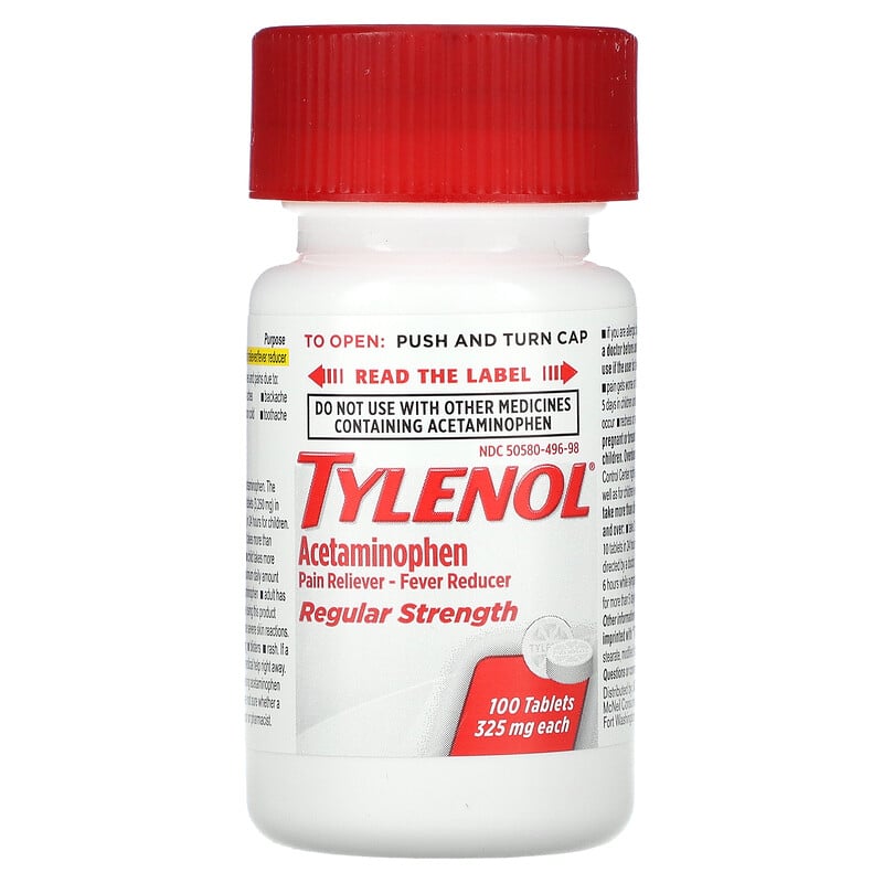 Tylenol Regular Strength Acetaminophen Pain Reliever Fever Reducer For Adults 325 Mg 100 Tablets