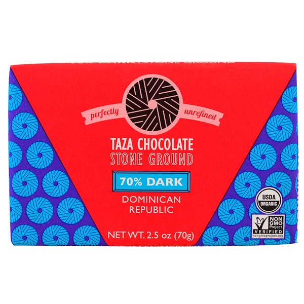 Taza Chocolate, Organic, 70% Dark Stone Ground Chocolate Bar, Dominican ...