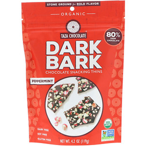 Таза Чоколат, Organic, 80% Dark Bark Chocolate Snacking Thins, Peppermint, 4.2 oz (119 g) отзывы