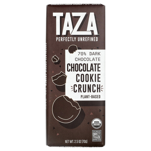 Taza Chocolate, 70% Dark Chocolate, 70% dunkle Schokolade, knuspriger Schokoladen-Cookie, 70 g (2,5 oz.)