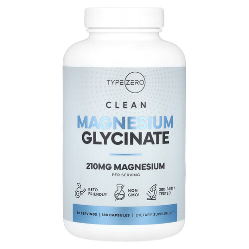 TypeZero, Clean, Magnesium Glycinate, Magnesiumglycinat, 180 Kapseln (70 mg pro Kapsel)