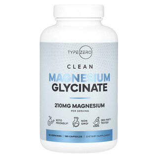 TypeZero, Čistý glycinát hořečnatý, 180 kapslí (70 mg v jedné kapsli)